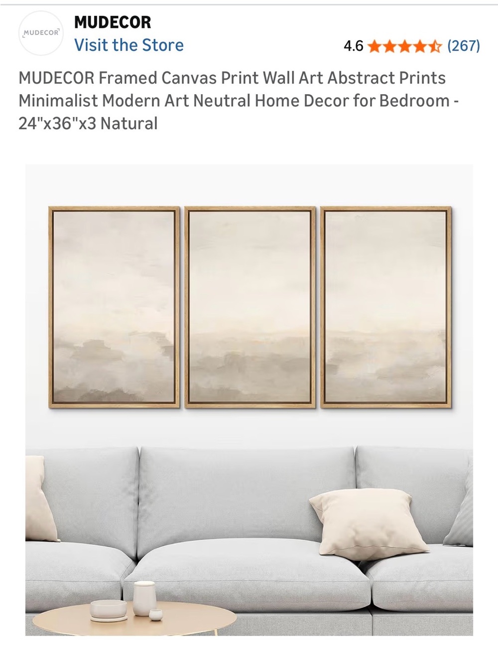 MUDECOR Neutral Abstract Framed Canvas Triptych - Natural Tones
